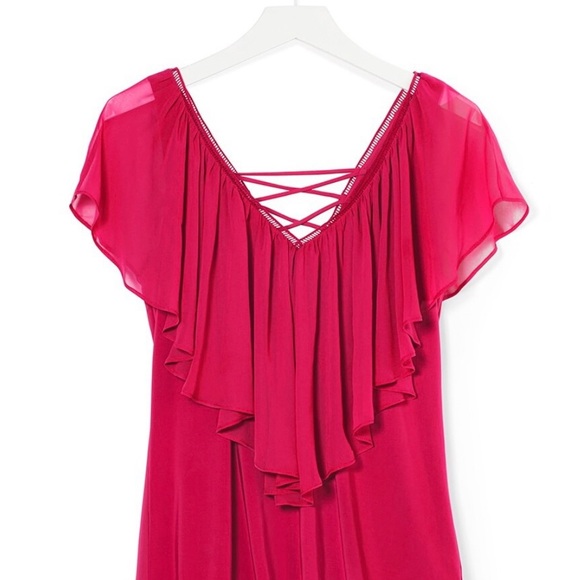 WHBM - Ruffled Flounced Overlayed Rosey Top - Size Medium - Picture 4 of 9